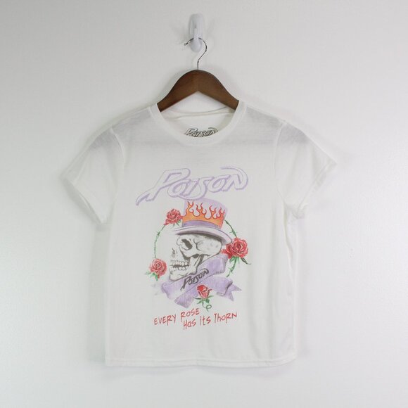 Poison "Every Rose has it's‎ thorn" Graphic Baby Tee White M - Picture 1 of 4